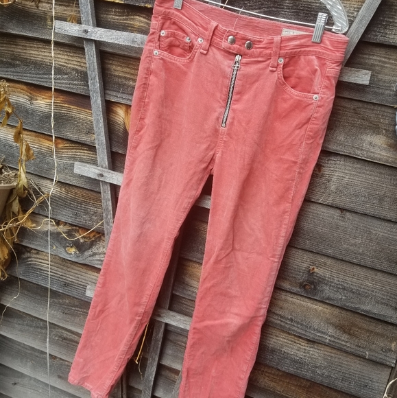 Rag & Bone Dojo High Waist ROSE -Washed Red- Velvet Crops 27 - Picture 5 of 8